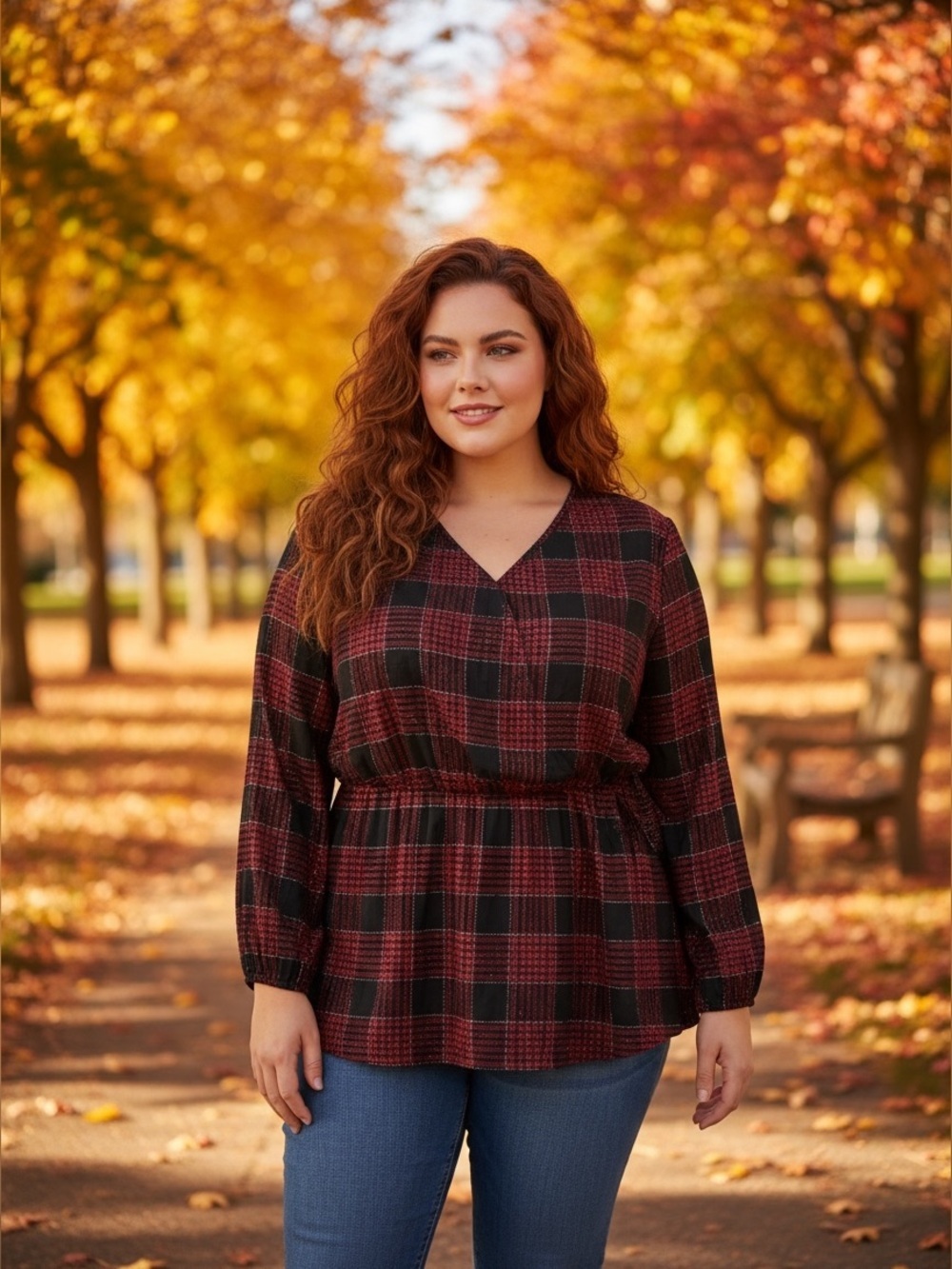 Lane Bryant Red Metallic Plaid Wrap Blouse Size 22 Nwt